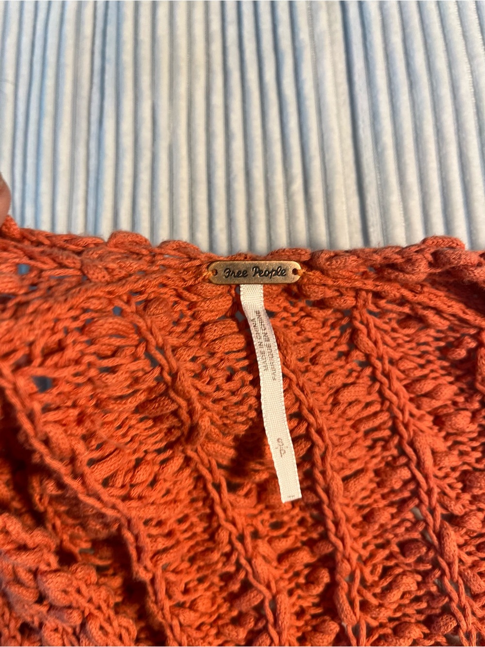 Free People Open-Knit V-Neck Oversized Cotton Sweater in Rust Orange - Picture 7 of 10